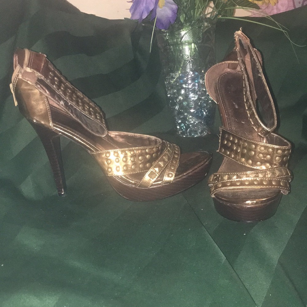 Bronze strappy heels